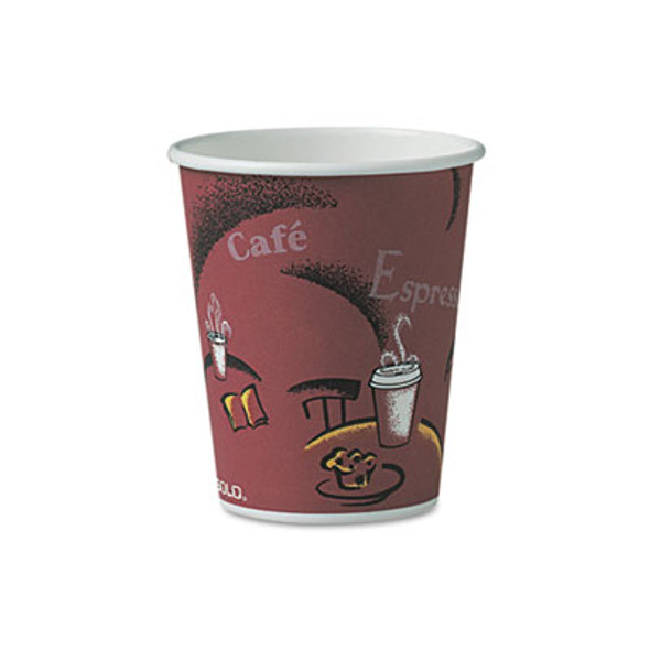 Paper Hot Drink Cups In Bistro Design, 10 Oz, Maroon, 300/Carton
