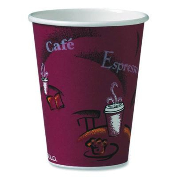 Paper Hot Drink Cups In Bistro Design, 12 Oz, Maroon, 300/Carton