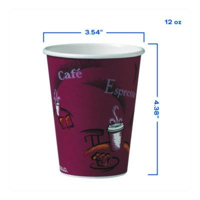 Paper Hot Drink Cups In Bistro Design, 12 Oz, Maroon, 300/Carton