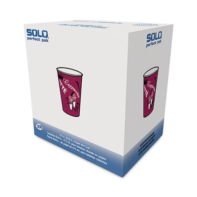Paper Hot Drink Cups In Bistro Design, 16 Oz, Maroon, 300/Carton