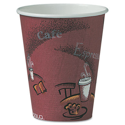 Paper Hot Drink Cups In Bistro Design, 8 Oz, Maroon, 500/Carton