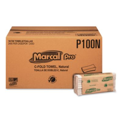100% Recycled Folded Paper Towels, 1-Ply, 12.88  x 10.13, Natural, 150/Pack, 16 Packs/Carton