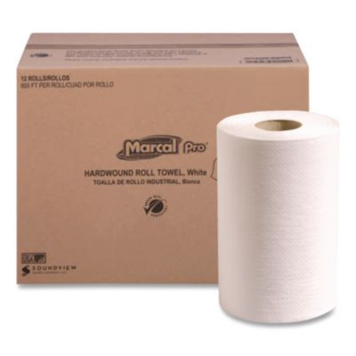 100% Recycled Hardwound Roll Paper Towels, 1-Ply, 7.88" x 350 Ft, White, 12 Rolls/Carton