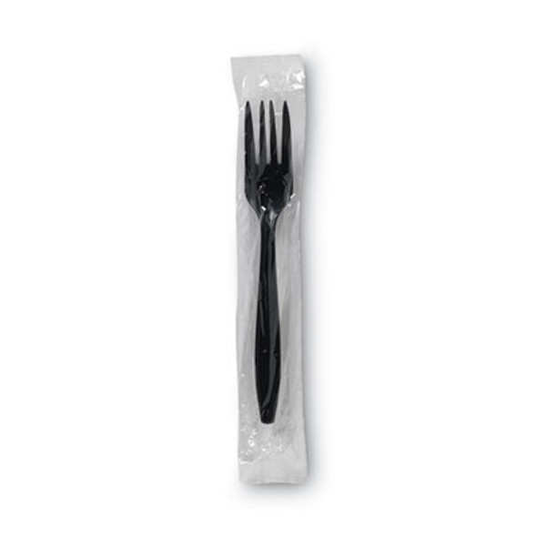 Individually Wrapped Heavyweight Forks, 6.88", Plastic, Black, 1,000/Carton