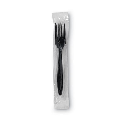 Individually Wrapped Heavyweight Forks, 6.88", Plastic, Black, 1,000/Carton