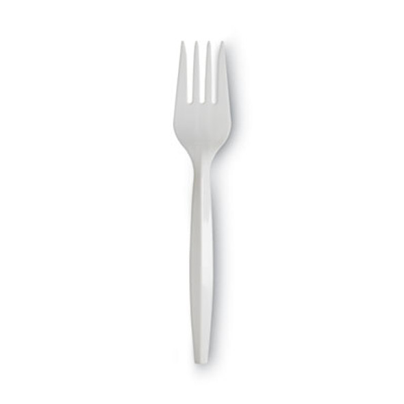 Plastic Cutlery, Mediumweight Fork, Plastic, White, 1,000/Carton