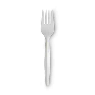 Plastic Cutlery, Mediumweight Fork, Plastic, White, 1,000/Carton