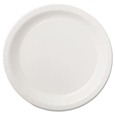 Coated Paper Dinnerware, Plate, 9" Dia, White, 50/Pack, 10 Packs/Carton