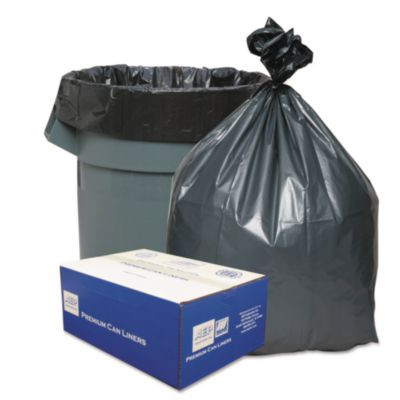 Can Liners, 56 Gal, 1.55 Mil, 43" x 48", Gray, 10 Bags/Roll, 5 Rolls/Carton