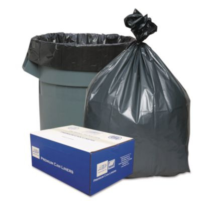 Can Liners, 45 Gal, 1.55 Mil, 39" x 46", Gray, 10 Bags/Roll, 5 Rolls/Carton