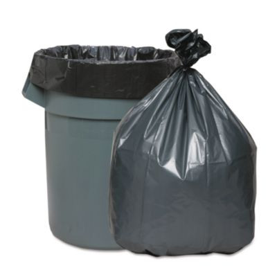 Can Liners, 60 Gal, 1.55 Mil, 39" x 56", Gray, 5 Bags/Roll, 5 Rolls/Carton