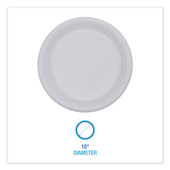 Hi-Impact Plastic Dinnerware, Plate, 10" Dia, White, 500/Carton