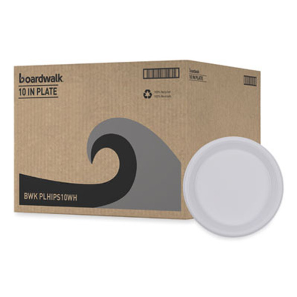 Hi-Impact Plastic Dinnerware, Plate, 10" Dia, White, 500/Carton