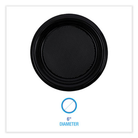 Hi-Impact Plastic Dinnerware, Plate, 6" Dia, Black, 1,000/Carton