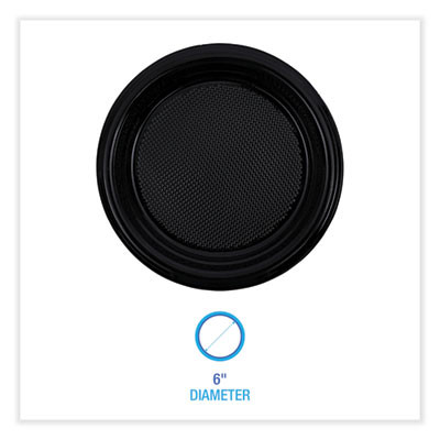 Hi-Impact Plastic Dinnerware, Plate, 6" Dia, Black, 1,000/Carton