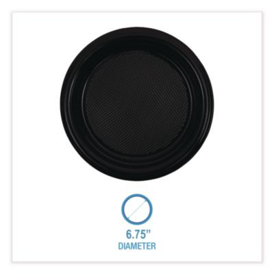 Hi-Impact Plastic Dinnerware, Plate, 6" Dia, Black, 1,000/Carton