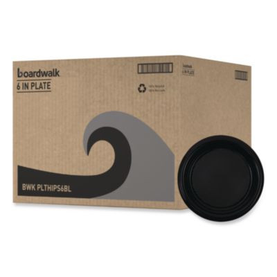 Hi-Impact Plastic Dinnerware, Plate, 6" Dia, Black, 1,000/Carton