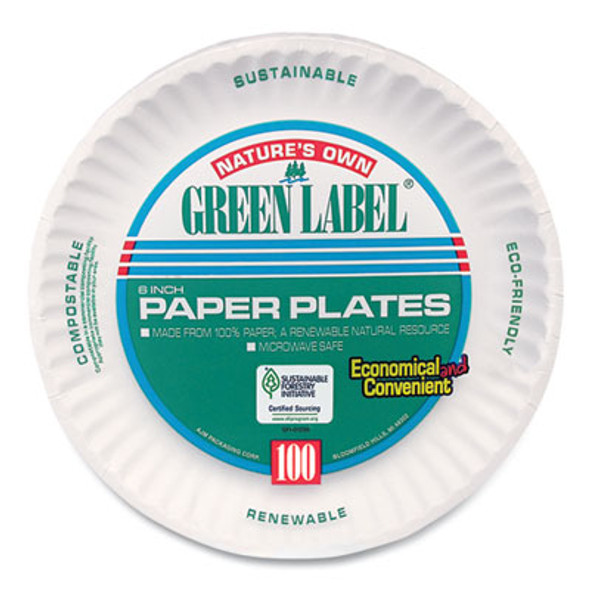 White Paper Plates, 6" Dia, 100/Pack, 10 Packs/Carton
