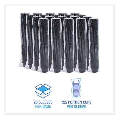 Souffle/Portion Cups, 2 Oz, Plastic, Black, 125/Sleeve, 20 Sleeves/Carton