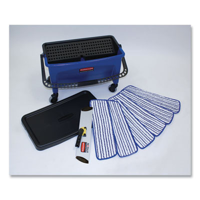 Microfiber Floor Finishing System, 3 Gal, Blue/Black/White