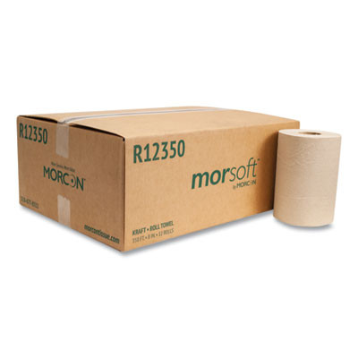 Morsoft Universal Roll Towels, 1-Ply, 8" x 350 Ft, Brown, 12 Rolls/Carton