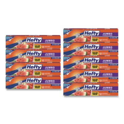 Slider Food Storage Bags, Jumbo, 14.38" x 9", Clear, 12 Bags/Box, 9 Boxes/Carton