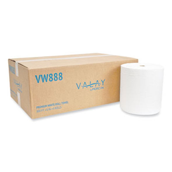 Valay Proprietary Roll Towels, 1-Ply, 8" X 800 Ft, White, 6 Rolls/Carton