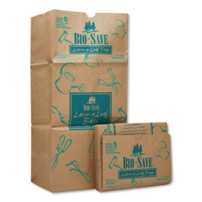 Lawn/Leaf Bags, Self-Standing, Open-Face, 30 Gal, 16" x 35", Kraft, 50/Box