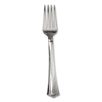 Reflections Heavyweight Plastic Utensils, Fork, Silver, 40/Pack, 8 Packs/Carton