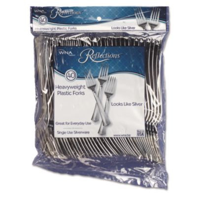 Reflections Heavyweight Plastic Utensils, Fork, Silver, 40/Pack, 8 Packs/Carton