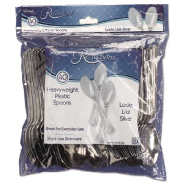 Reflections Heavyweight Plastic Utensils, Spoon, Silver, 40/Pack, 8 Packs/Carton
