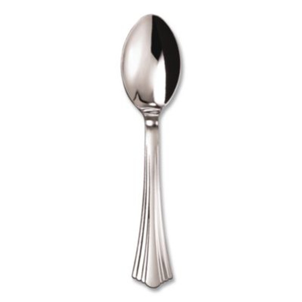 Reflections Heavyweight Plastic Utensils, Spoon, Silver, 40/Pack, 8 Packs/Carton