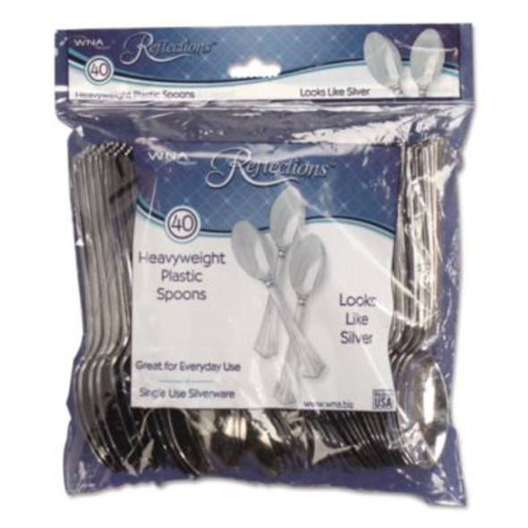 Reflections Heavyweight Plastic Utensils, Spoon, Silver, 40/Pack