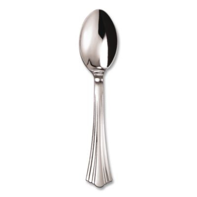 Reflections Heavyweight Plastic Utensils, Spoon, Silver, 40/Pack