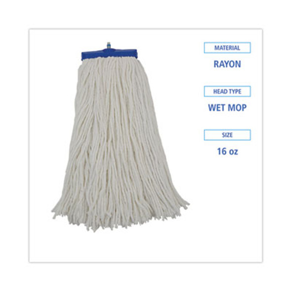 Cut-End Lie-Flat Mop Head, Rayon, 16Oz, White, 12/Carton