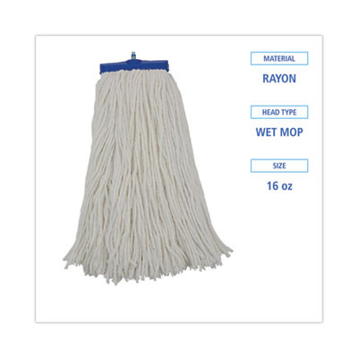 Cut-End Lie-Flat Mop Head, Rayon, 16Oz, White, 12/Carton