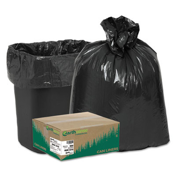 Linear Low Density Recycled Can Liners, 16 Gal, 0.85 Mil, 24" x 33", Black, 25 Bags/Roll, 20 Rolls/Carton