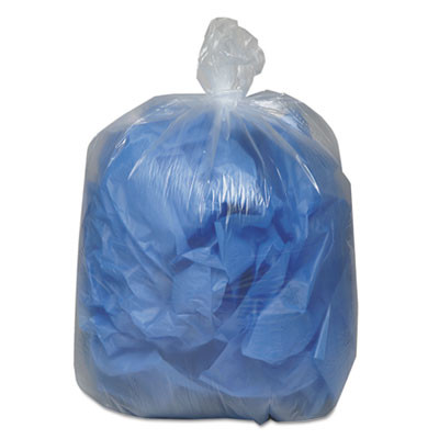 Linear Low Density Clear Recycled Can Liners, 60 Gal, 1.5 Mil, 38" x 58", Clear, 10 Bags/Roll, 10 Rolls/Carton