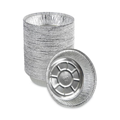 Round Aluminum To-Go Containers, 250 Gauge, 24 Oz, 7" Diameter x 1.47" h, Silver, 500/Carton