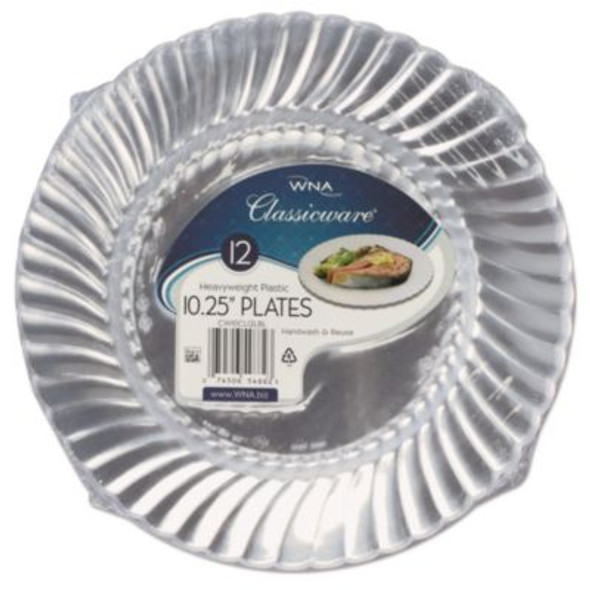 Classicware Plastic Dinnerware Plates, 10.25" Dia, Clear, 12/Pack
