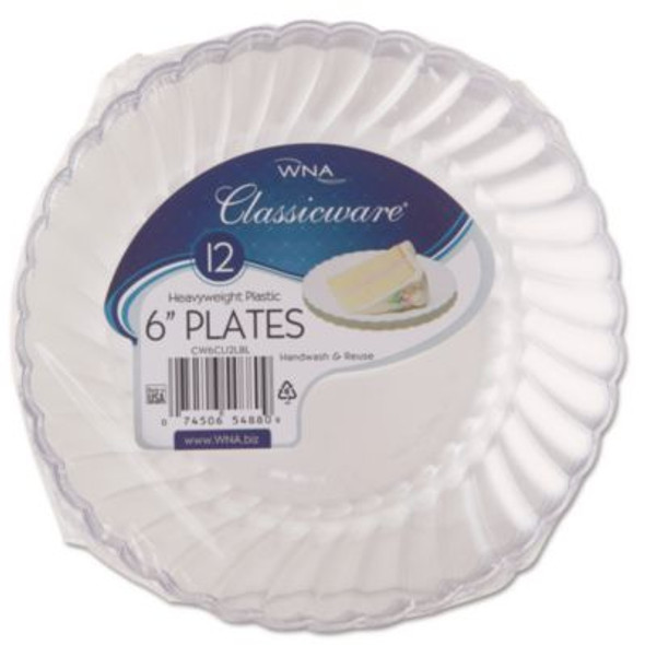 Classicware Plastic Plates, 6" Dia, Clear, 12/Pack, 15 Packs/Carton