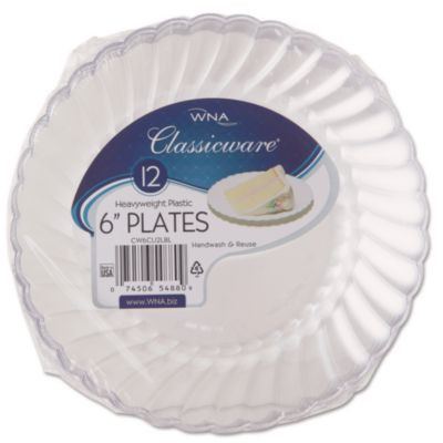 Classicware Plastic Plates, 6" Dia, Clear, 12/Pack, 15 Packs/Carton