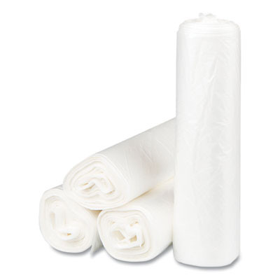 High-Density Commercial Can Liners, 10 Gal, 8 Mic, 24" x 24", Natural, Interleaved Roll, 50 Bags/Roll, 20 Rolls/Carton