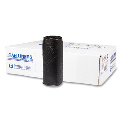 High-Density Commercial Can Liners, 16 Gal, 8 Mic, 24" x 33", Black, Interleaved Roll, 50 Bags/Roll, 20 Rolls/Carton