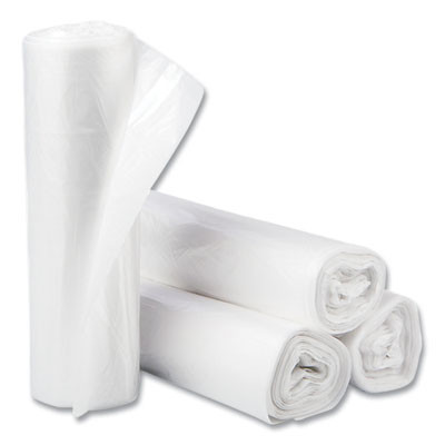 High-Density Commercial Can Liners, 30 Gal, 10 Mic, 30" x 37", Clear, Interleaved Roll, 25 Bags/Roll, 20 Rolls/Carton