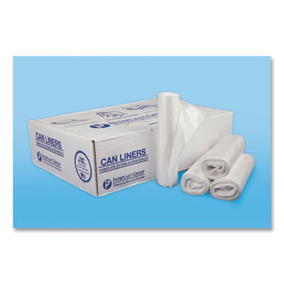High-Density Commercial Can Liners, 30 Gal, 13 Mic, 30" x 37", Clear, Interleaved Roll, 25 Bags/Roll, 20 Rolls/Carton