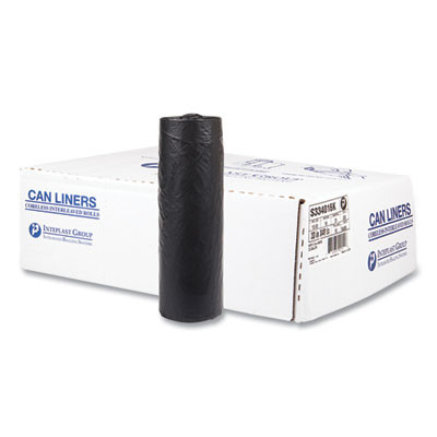 High-Density Commercial Can Liners, 33 Gal, 16 Mic, 33" x 40", Black, Interleaved Roll, 25 Bags/Roll, 10 Rolls/Carton