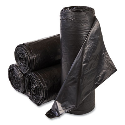 High-Density Commercial Can Liners, 33 Gal, 22 Mic, 33" x 40", Black, Interleaved Roll, 25 Bags/Roll, 10 Rolls/Carton