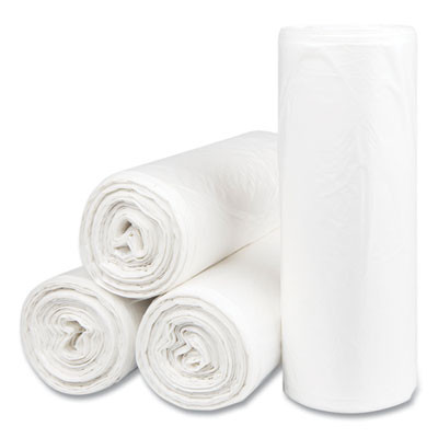 High-Density Commercial Can Liners, 55 Gal, 14 Mic, 36" x 60", Clear, Interleaved Roll, 25 Bags/Roll, 8 Rolls/Carton