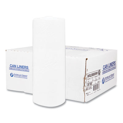 High-Density Commercial Can Liners, 55 Gal, 17 Mic, 36" x 60", Clear, Interleaved Roll, 25 Bags/Roll, 8 Rolls/Carton